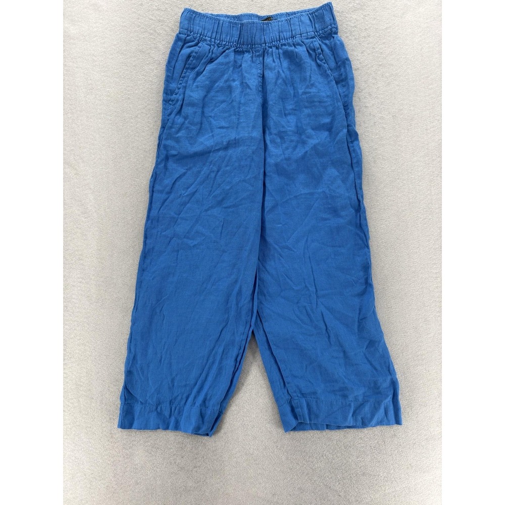 Tahari Linen Cropped Wide Leg Pants Womens Small Blue Pull On Travel Casual Work